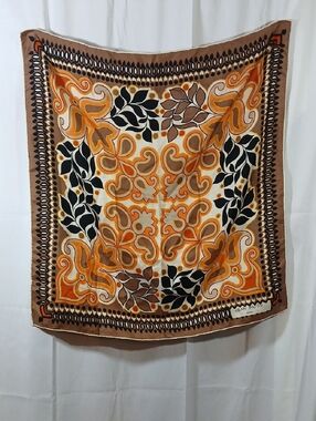 Jean Patou Vintage Womens Silk Square Scarf Hand Rolled Hem